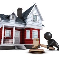 3D Render of Morph Man with house and gavel